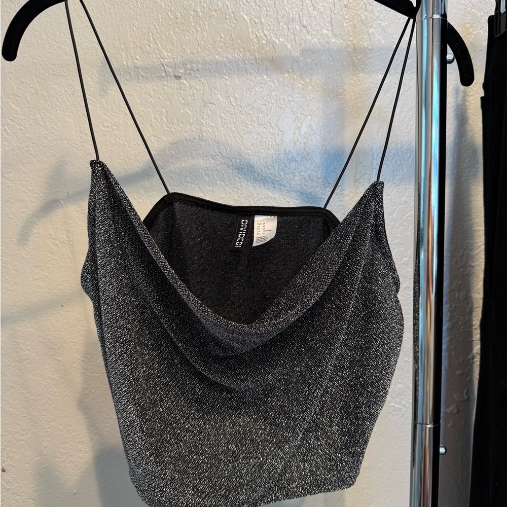 Chic Black and Silver Cowl Neck Top